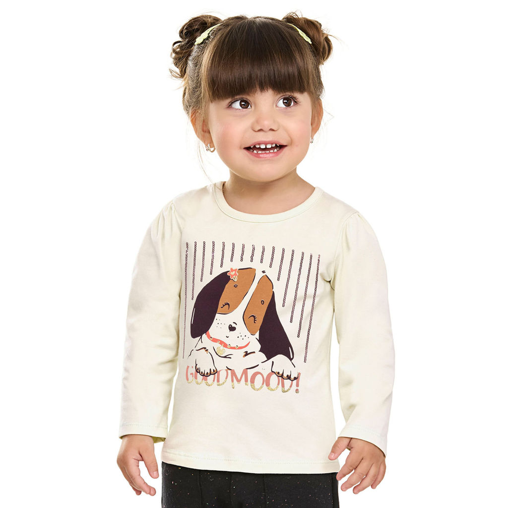Blusa Longa Infantil Menina Estampa Cachorro Elian Bege