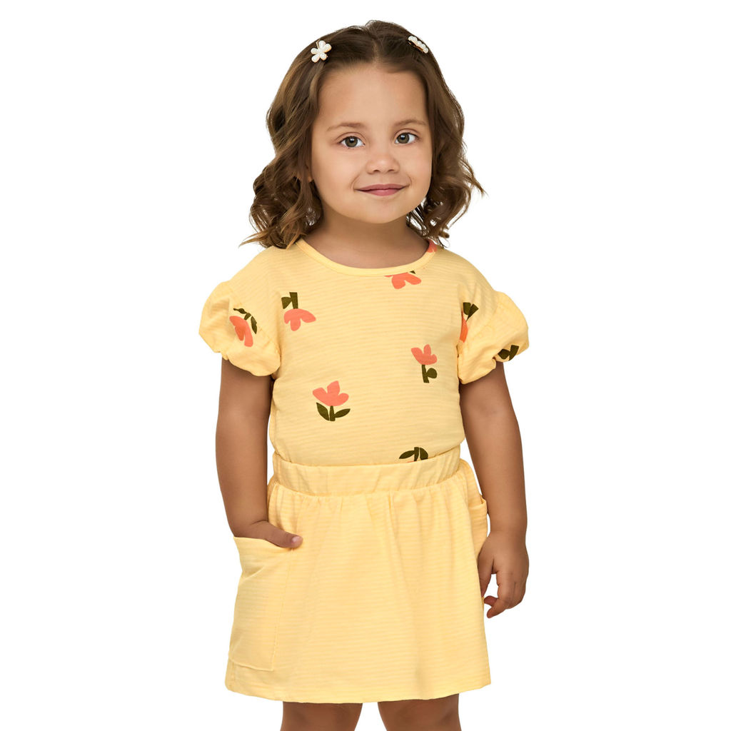 Conjunto Infantil Menina Manga Balonê Elian Amarelo