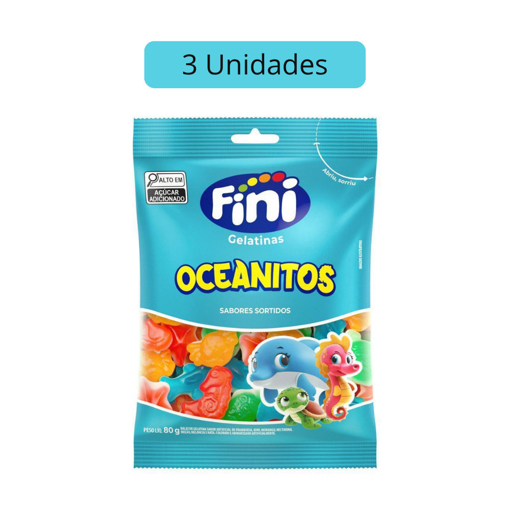 Kit 3 Pacotes Balas de Gelatina Oceanitos 80g Fini
