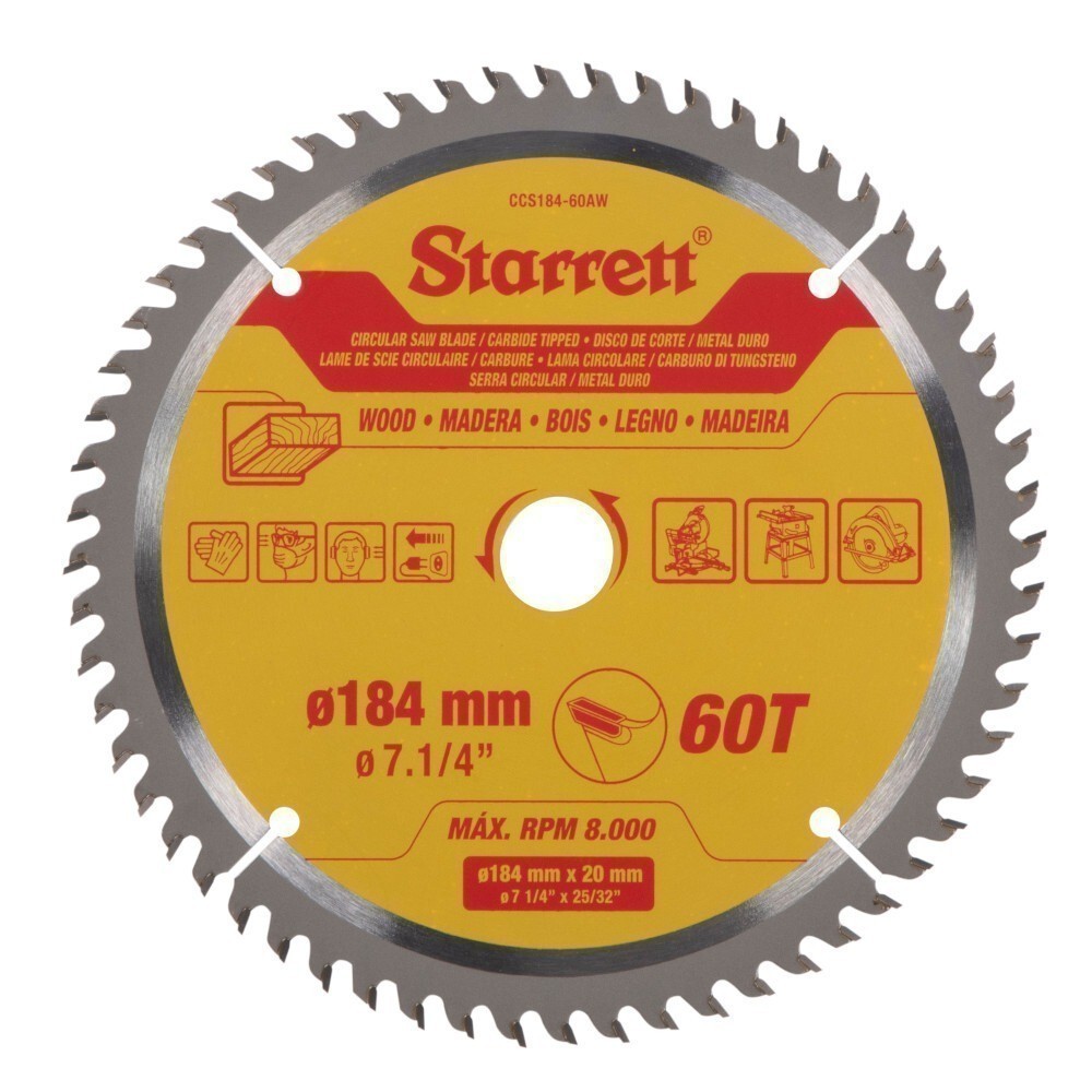 Disco de serra para madeira 184 mm x 20 mm 60 dentes - CCS184-60AW - Starrett
