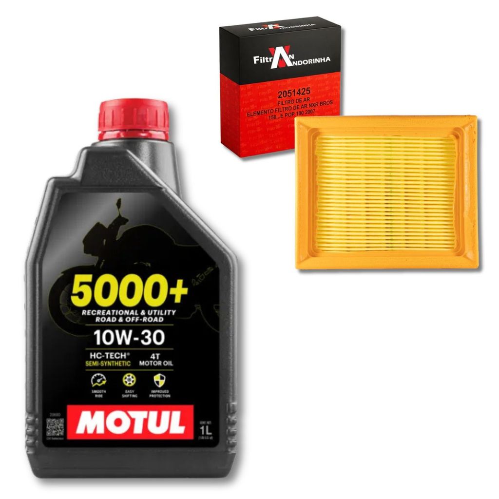 KIT ÓLEO MOTUL 5000+ 10W30 4T 1L SEMISSINTÉTICO MANUTENÇÃO MOTO + FILTRO DE AR FILTRAN