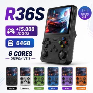 Console Portátil R36S +15.000 Jogos Vídeo Game Retrô 64GB Linux Tela IPS 3.5 Polegadas