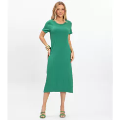 Vestido Midi Ribana Canelada Básico Rovitex Verde
