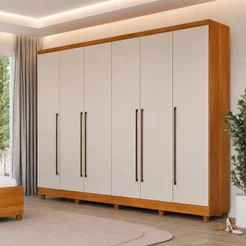 Guarda-Roupa Casal com Pés 6 Portas 8 Gavetas 270cm Sevilla Cinamomo/Off White