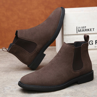 2026 bico fino Chelsea Martin botas masculinas de manga alta sem renda sapatos de camurça masculinos de camurça de vaca