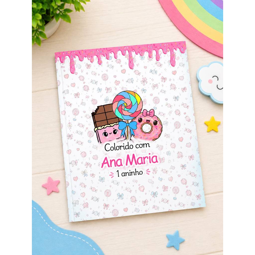 Livro de Colorir Revistinha Personalizado DOCES Infantil  Festa Lembrancinha Aniversario todos os temas