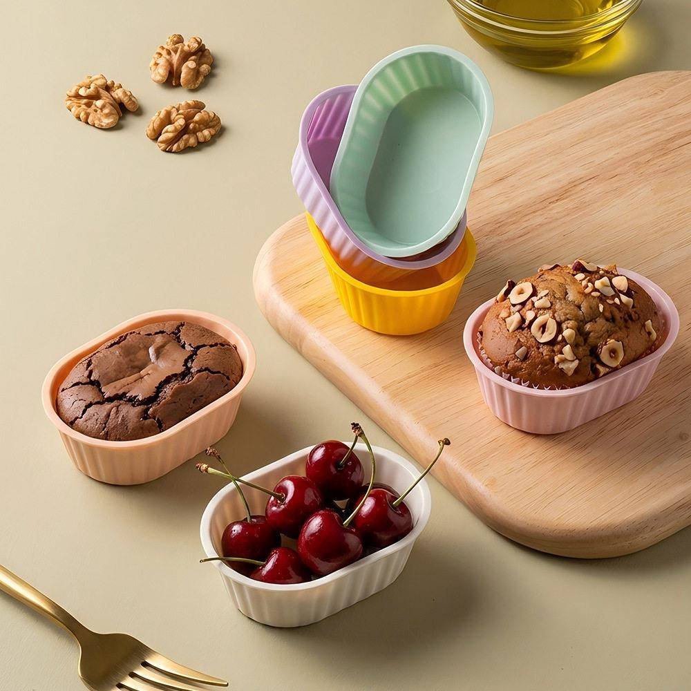 Novo Silicone Oval complementar comida Muffin copo fritadeira de ar especial assadeira antiaderente resistente a altas t