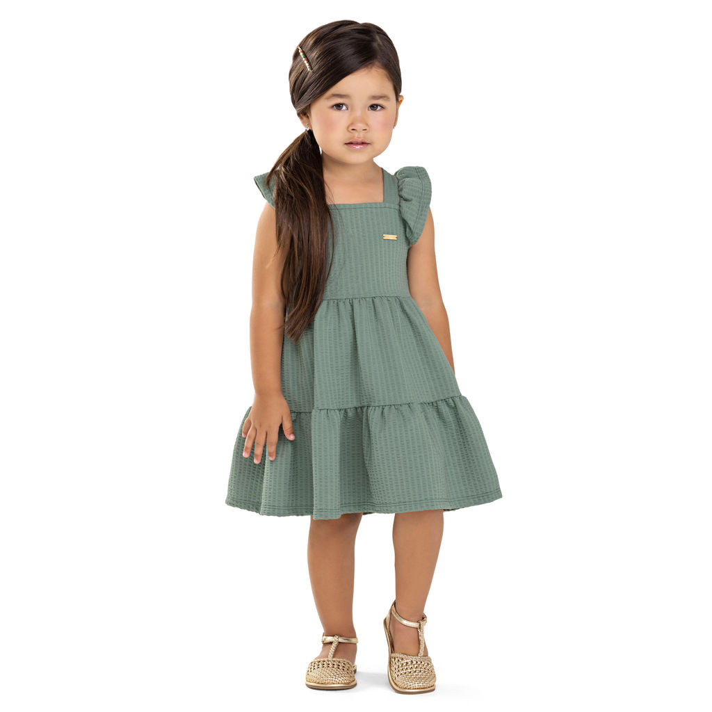 Vestido Infantil Menina Texturizado Laço Colorittá Verde — imagem 2 de 2
