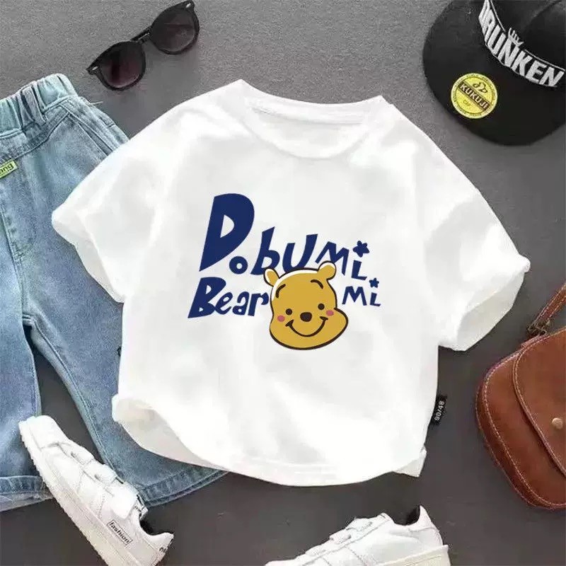 Algodão puro meninos de manga curta camiseta verão novo estilo urso dos desenhos animados crianças bebê impressão Casual