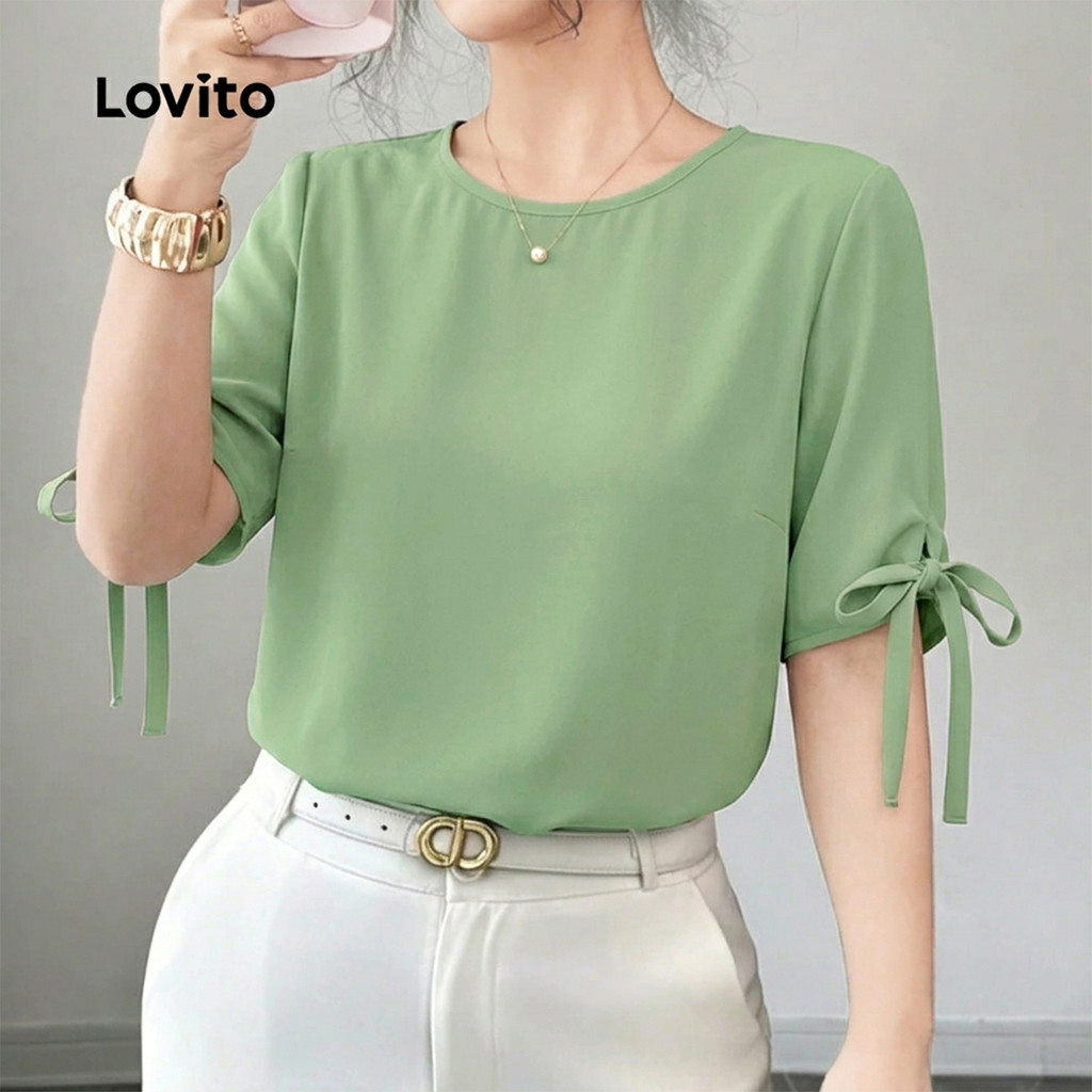 Lovito Blusa Casual com Renda Primavera/verão Blusa Verde feminina Bordado LK4ED699 — imagem 2 de 2
