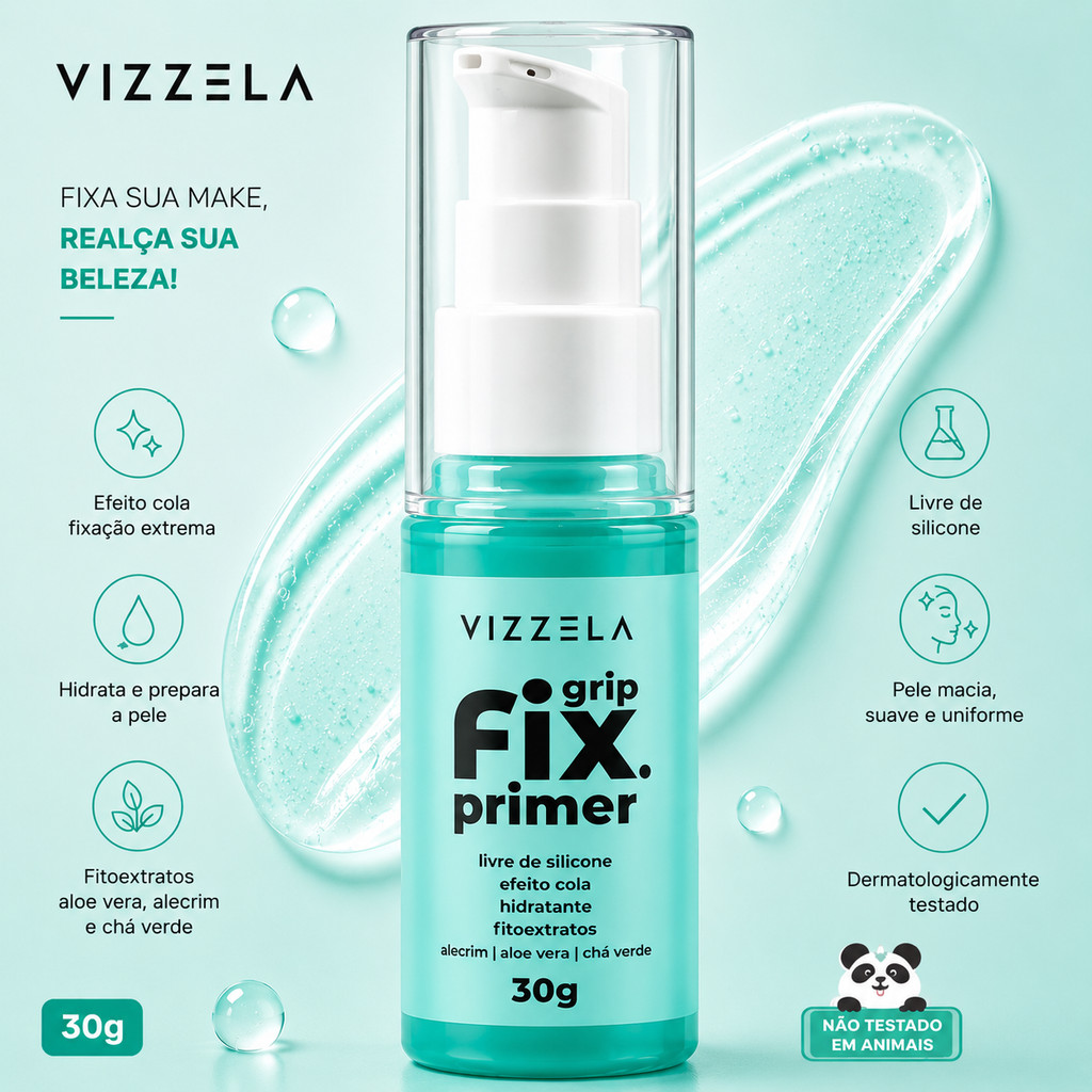 Primer Maquiagem Grip Fix VIZZELA 30g Primer Facial Fixador de Maquiagem Primer Vizzela Hidratante Vizzela Fix