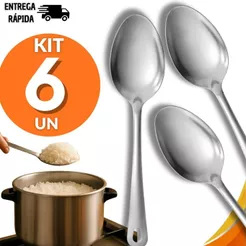 Conjunto Colheres de Arroz Grande Aço Inox 25,2cm Servir Profissional Cozinha Restaurante Utensílios