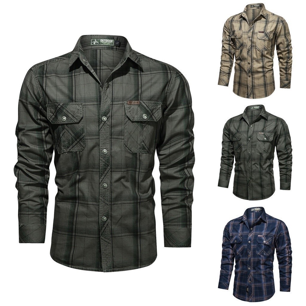 Camisa Masculina De Manga Comprida , Lavada De Algodão Ao Ar Livre , Estilo Empresarial , Camisas Plus Size , Roupas De 