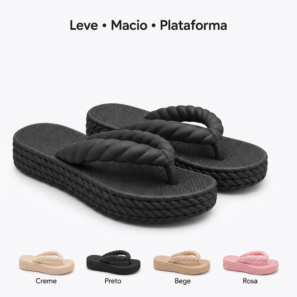 Chinelo Feminino de Dedo Plataforma Trançado Yvate Nuvem EVA Macio Leve Antiderrapante