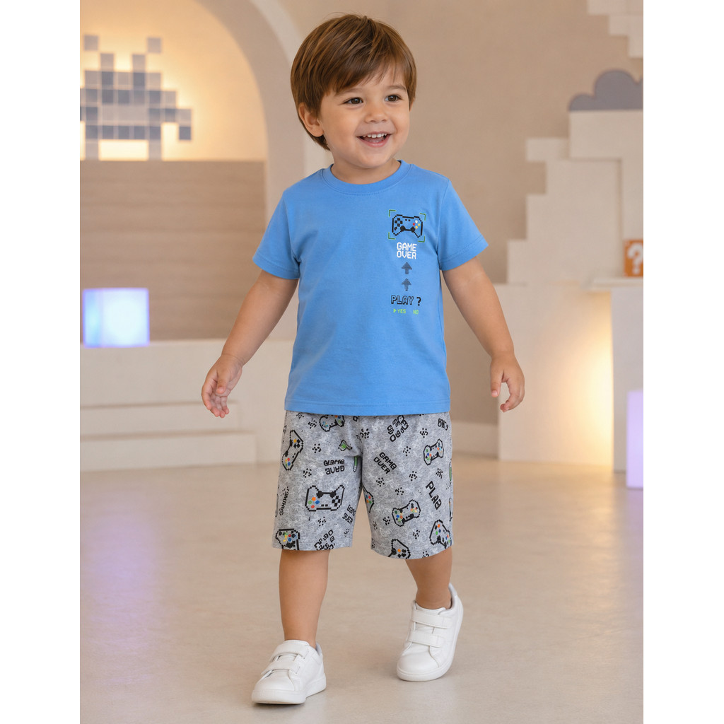 Conjunto Infantil Menino Camiseta e Bermuda Moletinho Estampado 1ao3 CLEOMARA 82