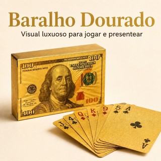 Baralho Dourado Cartas de Poker com Caixa Estilo Nota de 100 Dólares para Jogos Presente e Coleção
