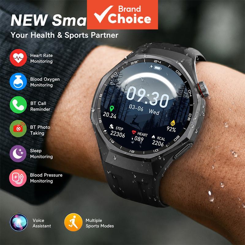 Novo smartwatch outdoor com bateria de longa duração, 5ATM à prova d'água, tela HD sensível ao toque, monitor de