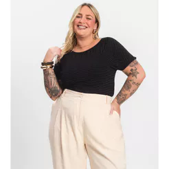 Blusa Feminina de Viscose Plus Size Infinita Cor Preto