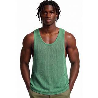 Verão masculino solto respirável esportes Fitness topo estilo europeu americano moda tendência malha oco malha fina cole
