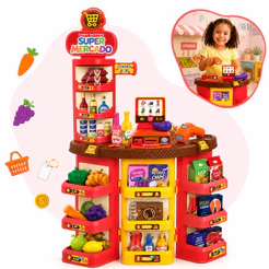 Mercadinho Infantil 62 Peças Mesinha Doces Frutas Verduras Miniatura Brinquedo Educativo Imaginação Menina Kizumba