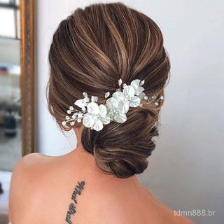 Presilha de Cabelo com Pérola Branca - Presilha de Cabelo para Noivas e Casamentos, Acessório de Cabelo para Feriados