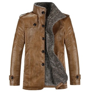 Outono inverno masculino gola alta mais veludo espessamento japonês negócios Casual pu lavável jaqueta plus Size jaqueta