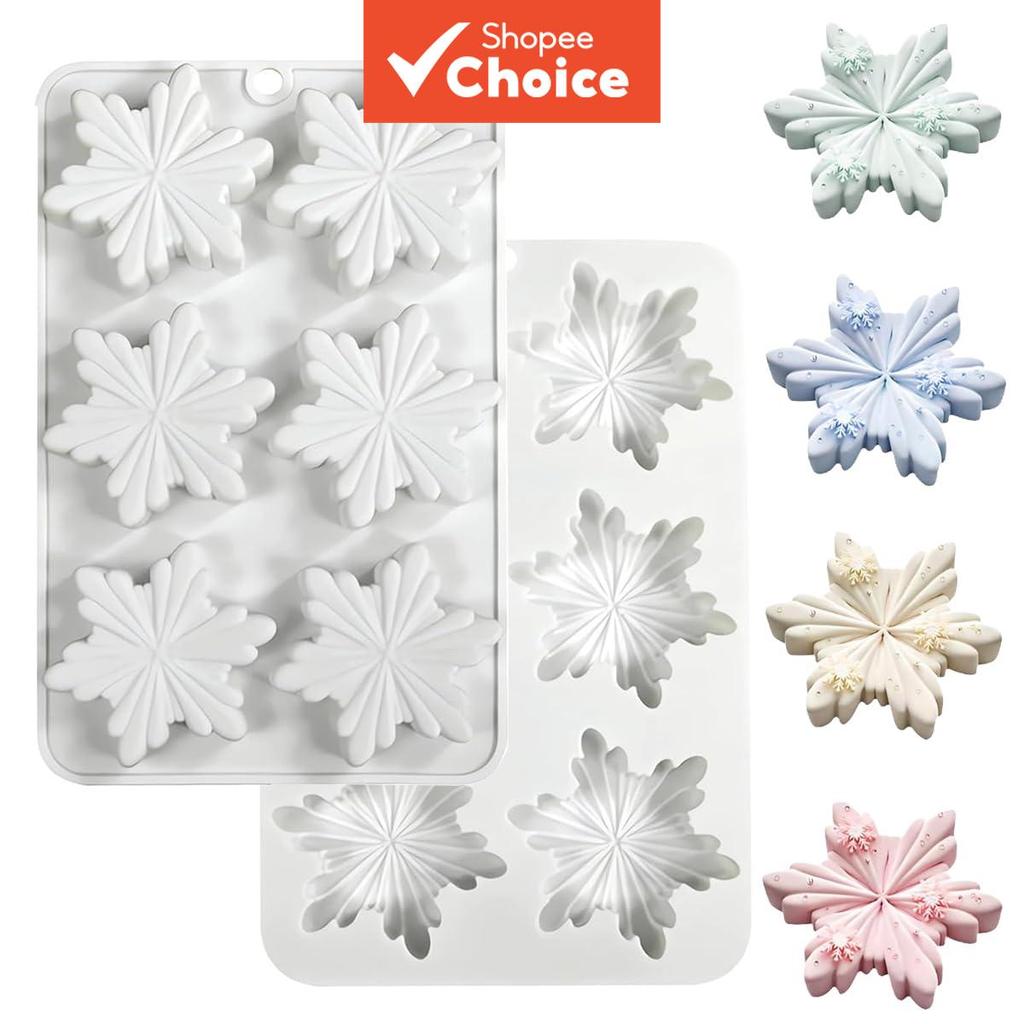 Molde de silicone 3D floco de neve para chocolate, bandeja antiaderente para doces de Natal, fondant, sabão e decoração
