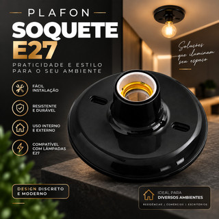 Luminária Plafon Teto Plafonier 110/220v Bocal E27 Estrutura Preto 127/220v