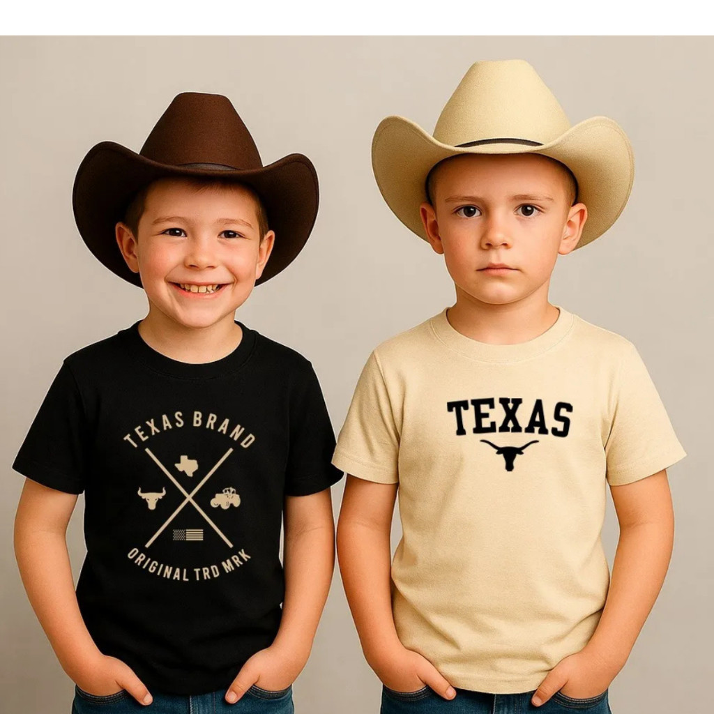 Kit 2 Camiseta Infantil Camisa Estampa Texas Moda Country Cowboy Tendencia Top 100% Algodão Menino Menina Unissex