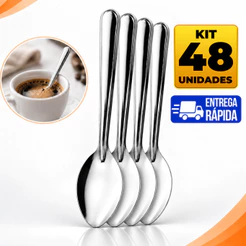 Kit 48 Unidades Colher de Café Inox Para Café Chá Doces Mesa Restaurante Cafeteria Hotel Buffet Eventos Alta Qualidade