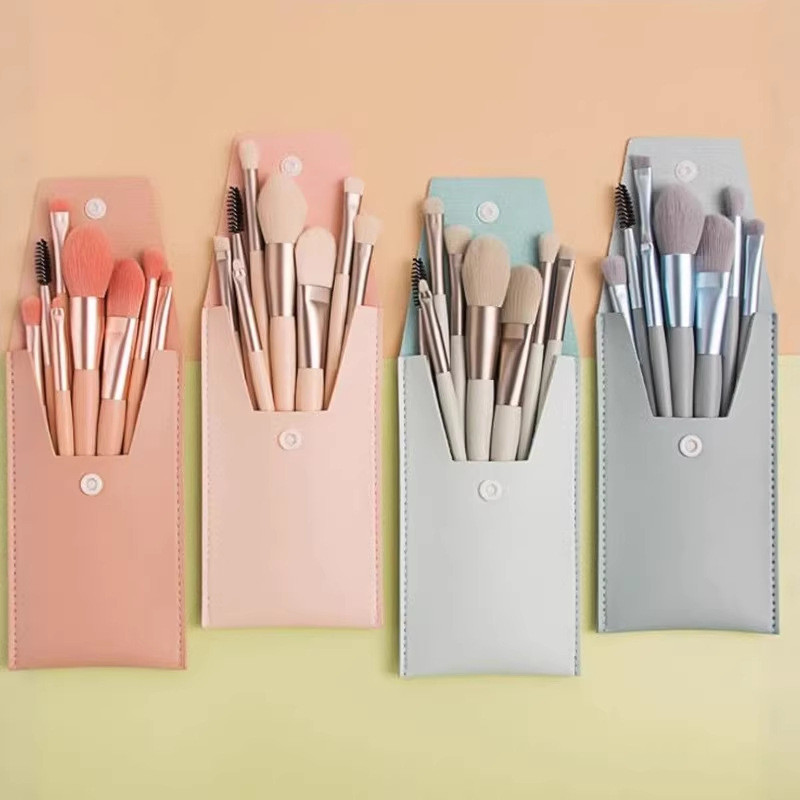 Conjunto de 8 mini pincéis de maquiagem para viagem, em tons pastel Morandi, ideal para iniciantes, portátil e com cerda