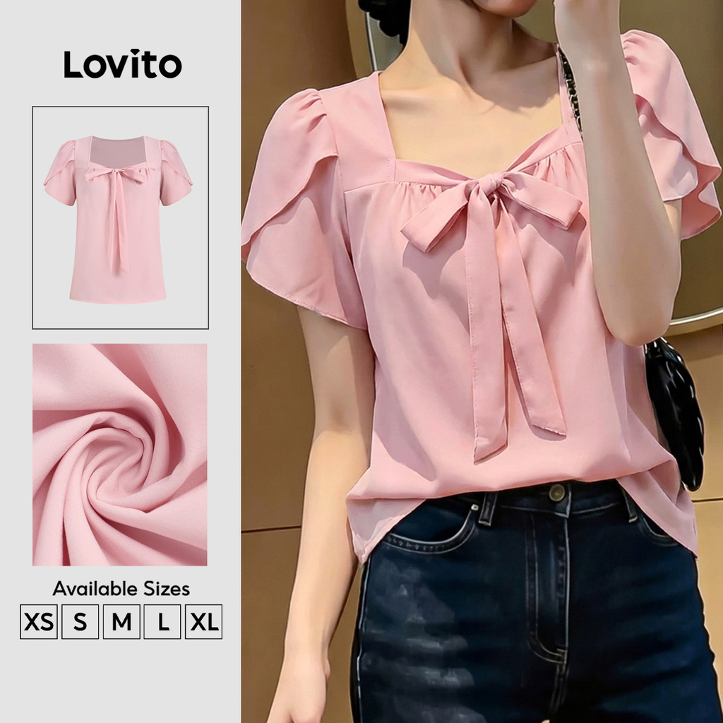 Lovito Blusa Elegante Rosa de Primavera/verão para mulheres Bordado BLK8P1D589