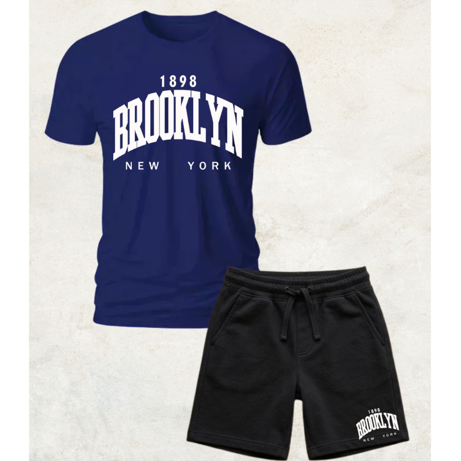 Conjunto Menino Infantil Masculino Camiseta + Bermuda Brooklyn Casual Estilo Urbano Envio Imediato