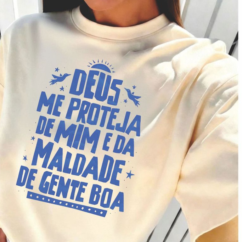 Blusa Feminina Camiseta T-Shirt 100% Algodão Estilosa Confortável Fé Foco Deus Me Proteja