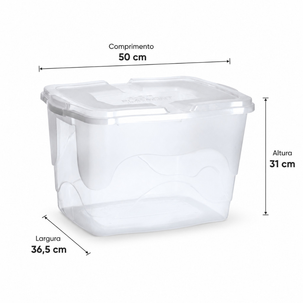 Kit 3 Caixa Organizadora 34L Transparente Multiuso em Plástico Resistente com Alça Reforçada e Tampa Trava