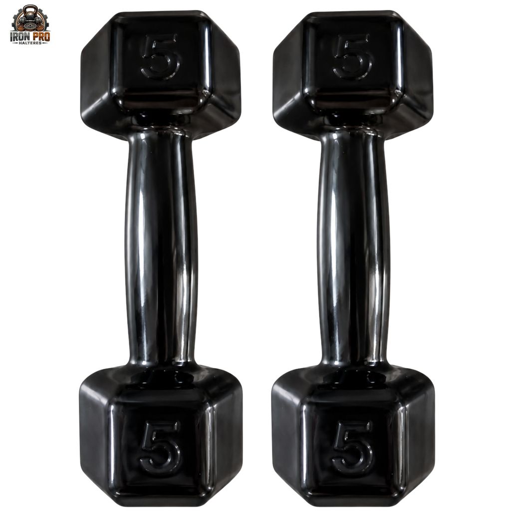Halter Sextavado Emborrachado 5 kg PAR Fisioterapia Musculação Academia CrossFit Treino Funcional Fitness Exercício Casa