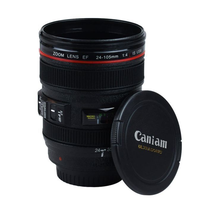 Copo Caneca Lente Câmera Fotográfica Profissional 480ml Preto Presente Fotografo Criativo