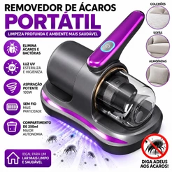 Aspirador de Pó Portátil Sem Fio Escova Removedor de Ácaro Recarregável USB Usado em interiores e tapetes automotivos