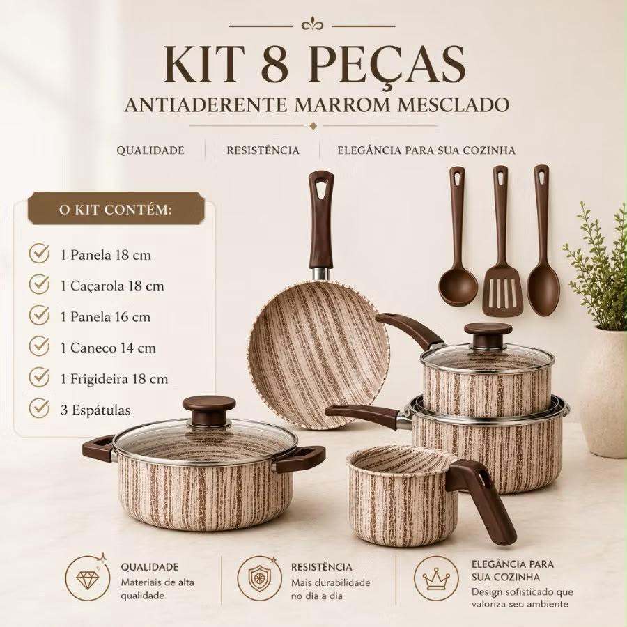 Jogo de Panelas Antiaderente MARF 5 Peças com Teflon Premium, Alumínio Resistente e Alta Durabilidade na Cozinha Moderna