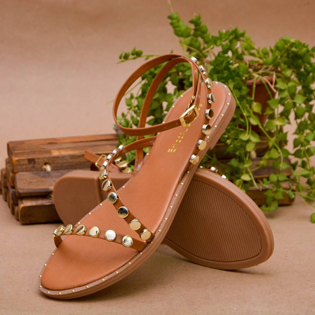 Sandália Rasteira Feminina Premium Boho Chic Delicada Tiras com Fivela no Tornozelo Confortável Casual Verão