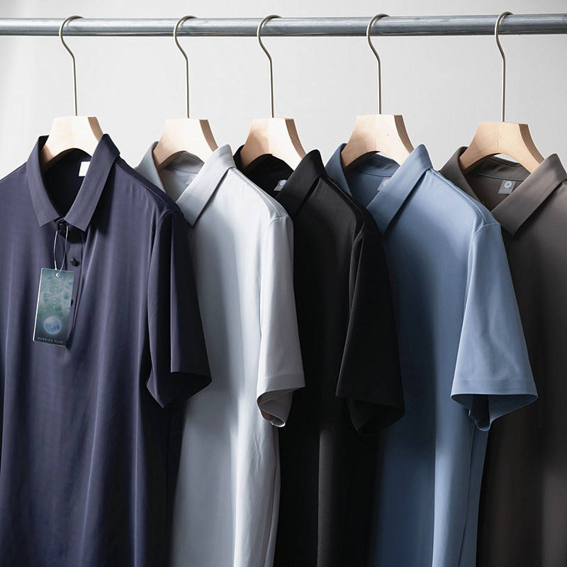 Bom bom bom bens não-marcação laminado artesanato seda gelo alta elasticidade luz luxo camisa POLO não-ferro lapela masc