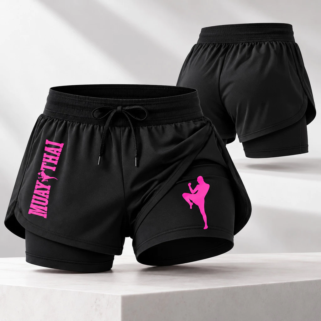 Short 2 Em 1 Feminino Dry Fit Compressão Duplo Bolso Secreto Bermuda Treino Corrida — imagem 1
