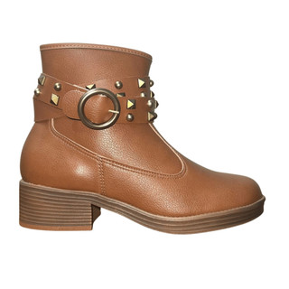 Bota Cano Curto de Fivela Salto Bloco Feminino Moleca 5354.201 Caramelo