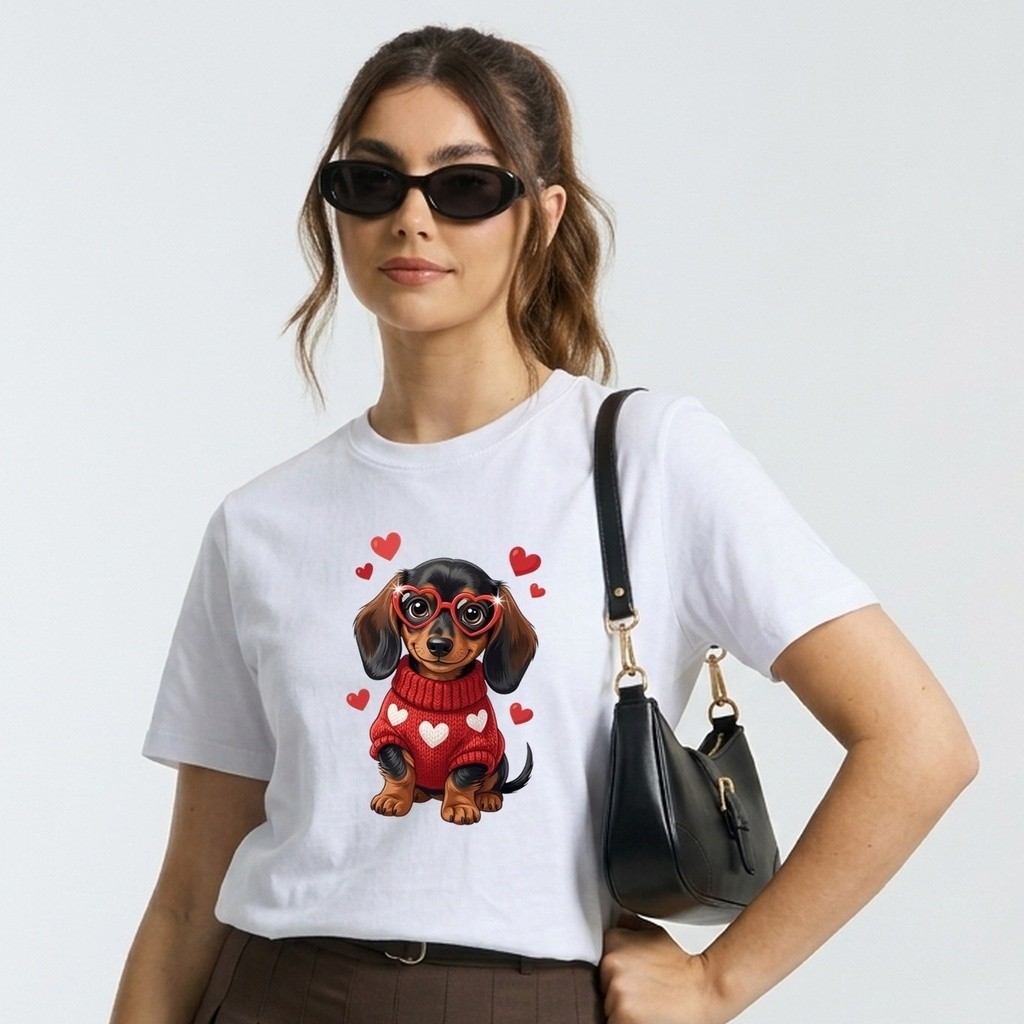 T SHIRT CAMISETA 100% ALGODÃO FEMININA PREMIUM ESTAMPADA ESTILOSA CACHORRO CORAÇÃO LOVE