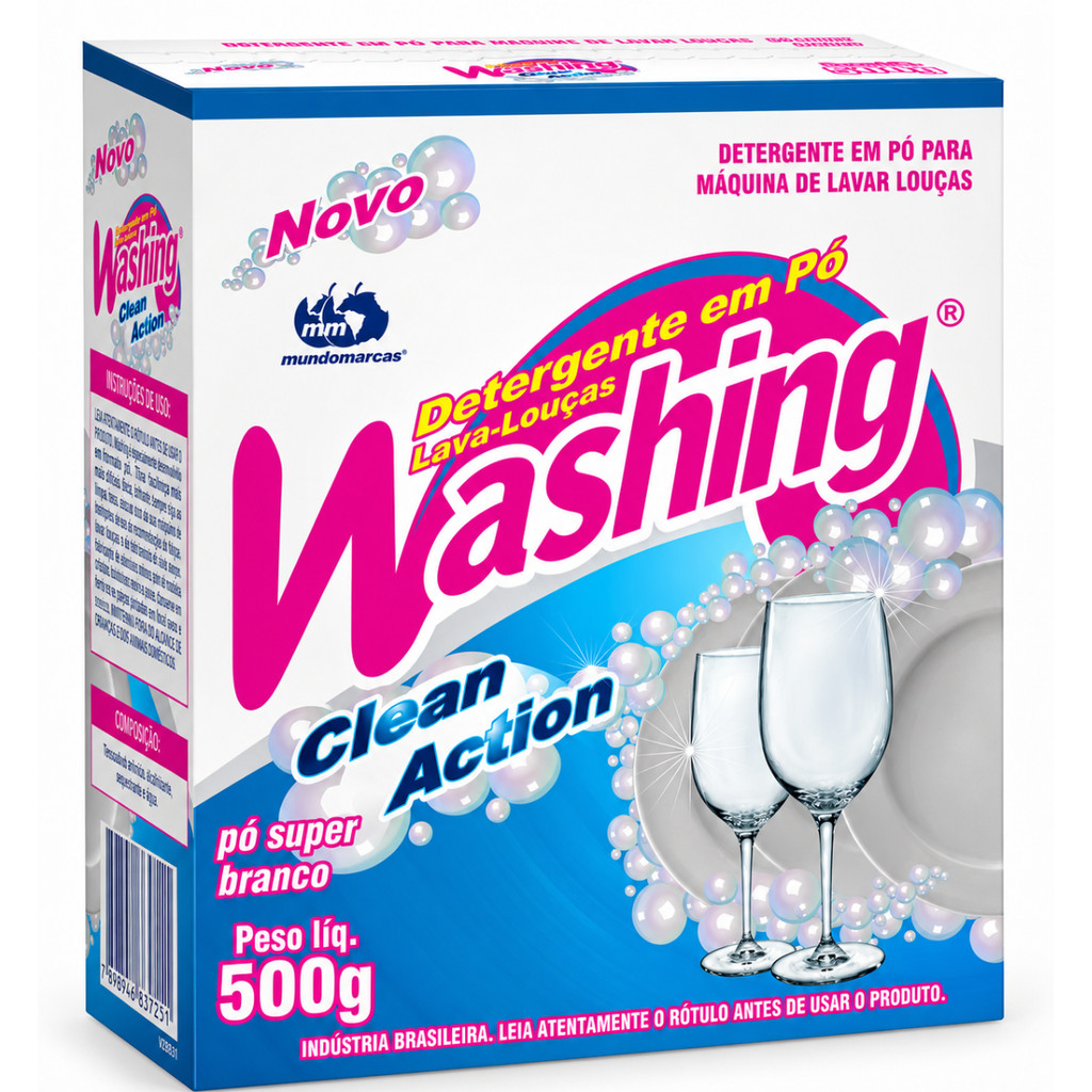 Lava Louças Em Pó Washing Clean Action 500g Super Branco — imagem 2 de 2