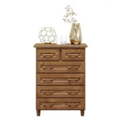 Cômoda 6 Gavetas 82cm Rústica Madeira Maciça Pinus com Puxadores de Madeira Marrom Imbuia Imbuia
