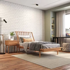 Cama Solteiro em Madeira Maciça Nordik Marrom/Caramel Caramel