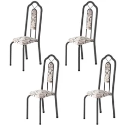 Kit 4 Cadeiras Tubular Bianca Prata/Martelado/Arabesco Martelado Prata/Arabesco