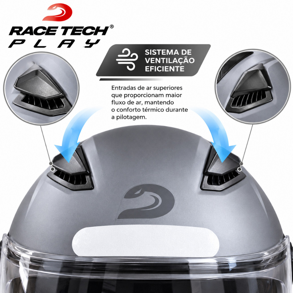 Capacete Moto Aberto Race Tech Play Cinza Titanium Fosco Urbano Ventilado Original Novo — imagem 2 de 2
