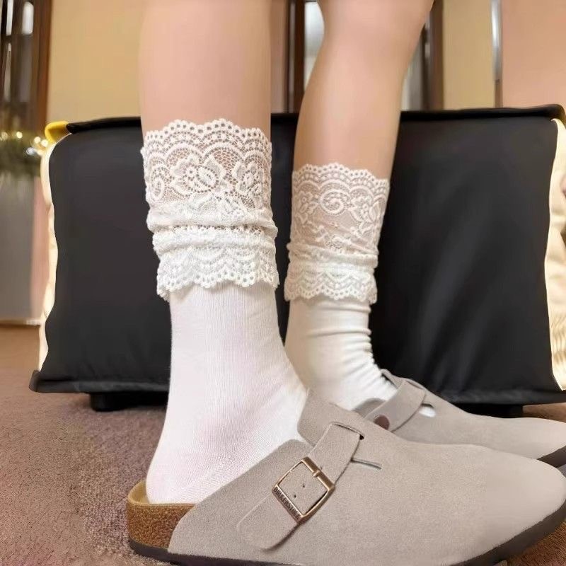 Primavera verão doce JK estilo renda branca meio tubo meias femininas Lolita meias fofas estilo japonês meias pilha